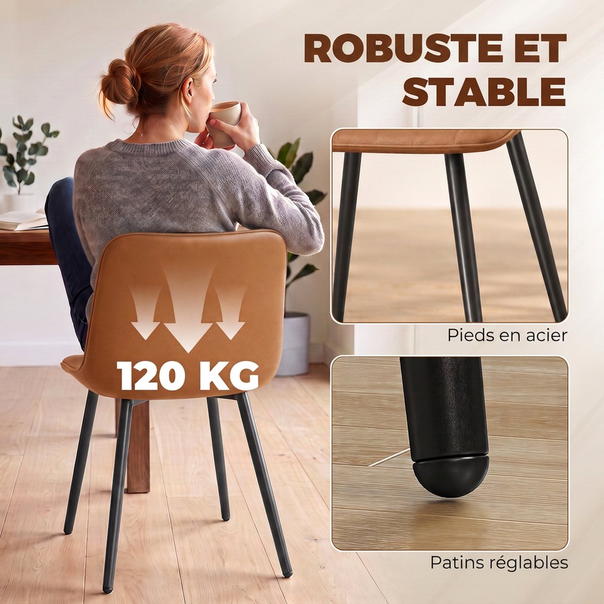 Chaise de salle à manger Revêtement marron, noir, HOMCOM