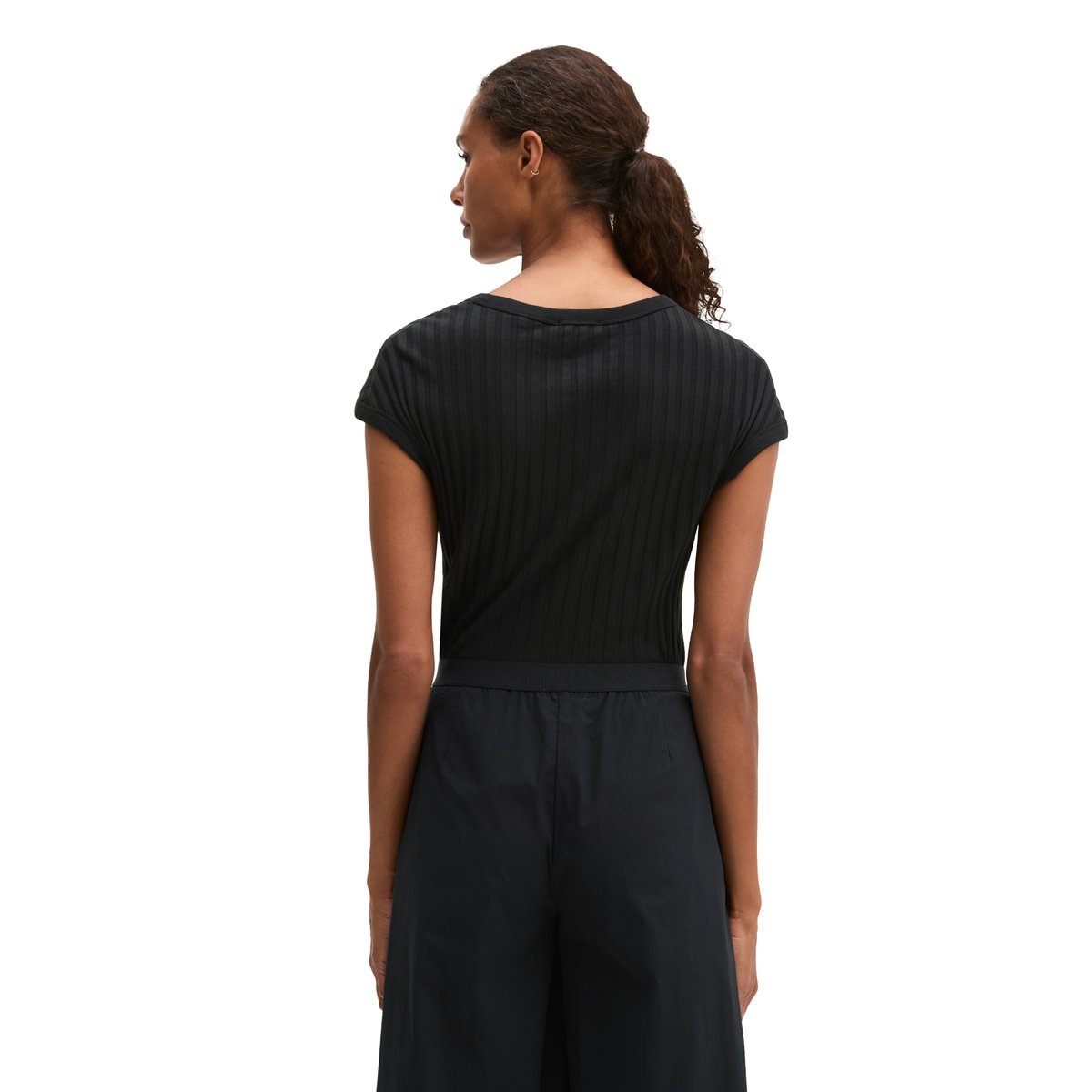 T-shirt Pointelle slim en doux mélange Modal-Organic-Cotton noir, MARC O'POLO