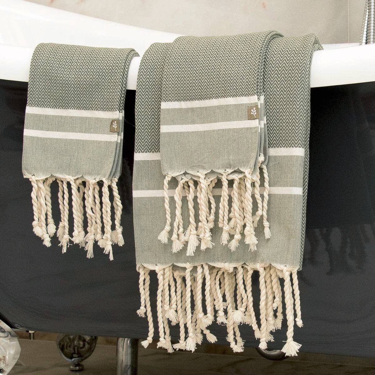 Foutas de bain (1+2) coton STOCKHOLM vert olive, FEBRONIE