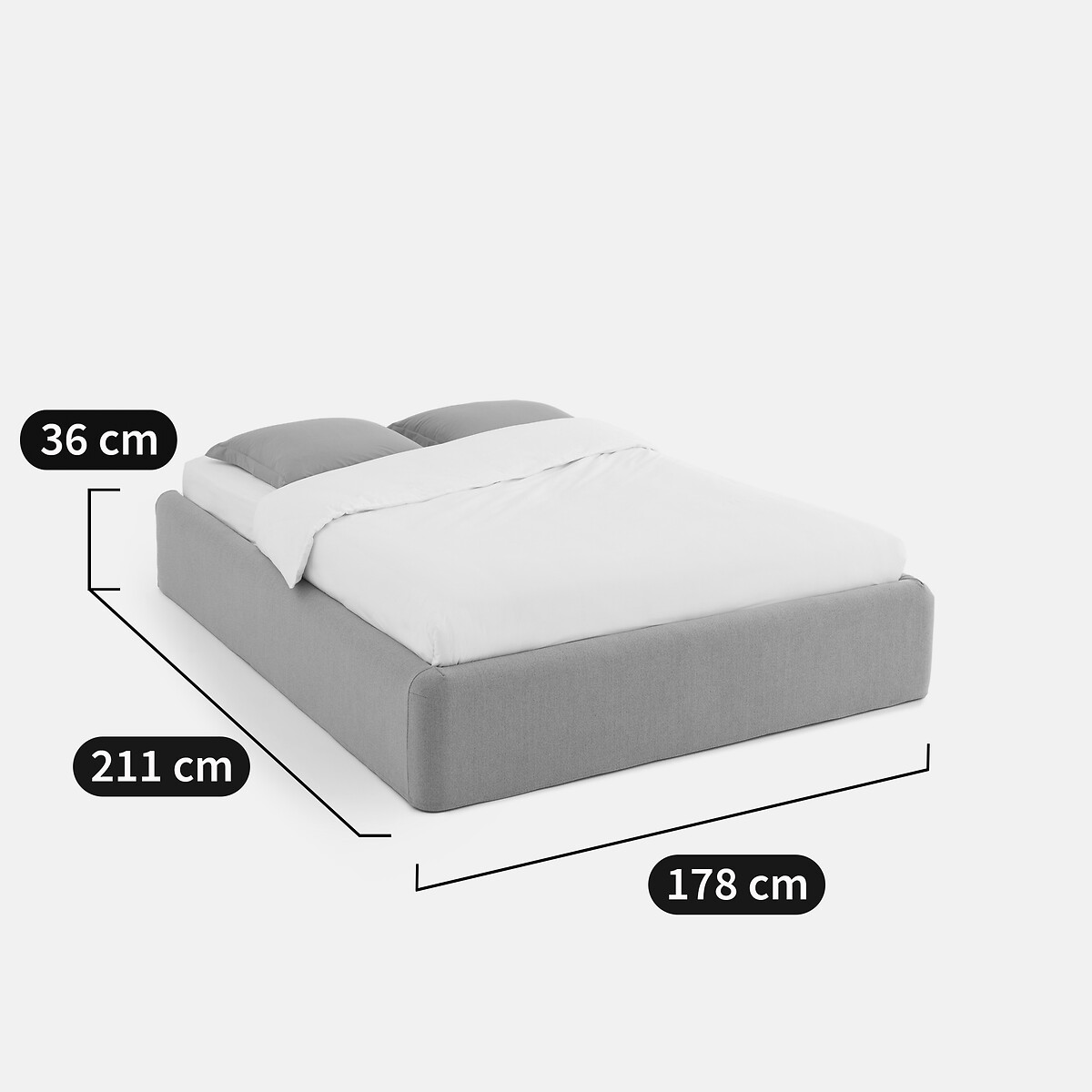 Cama con espacio de almacenamiento, tejido de chenilla texturizada, somier elevable, BOLEA azul , LA REDOUTE INTERIEURS