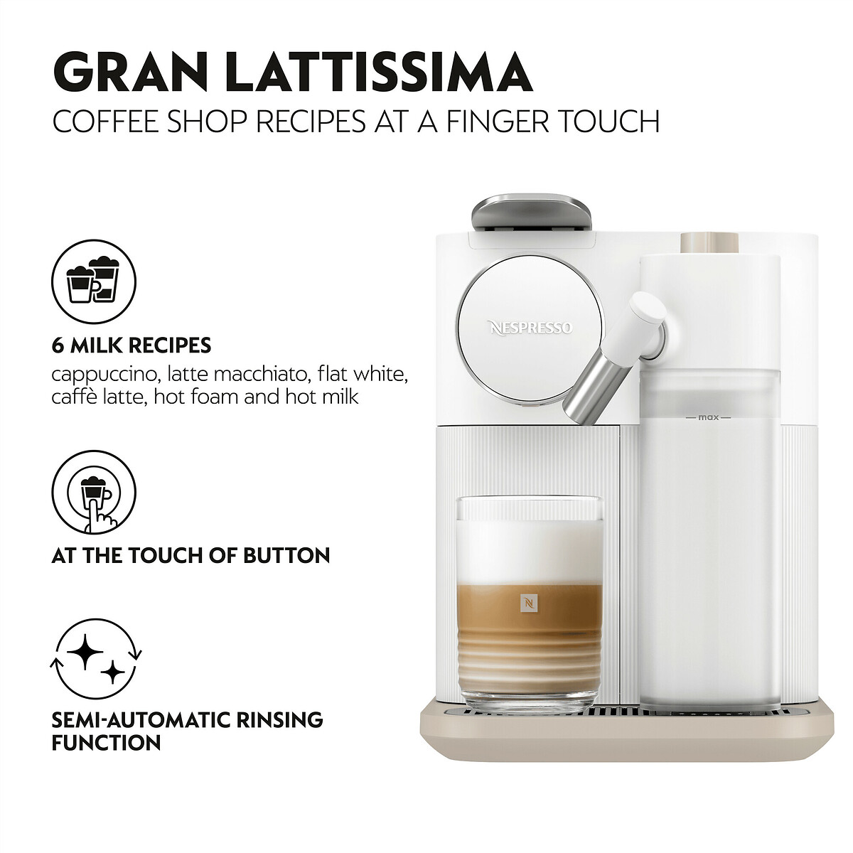 Nespresso by De'longhi Gran Lattissima Coffee Pod Machine white, NESPRESSO