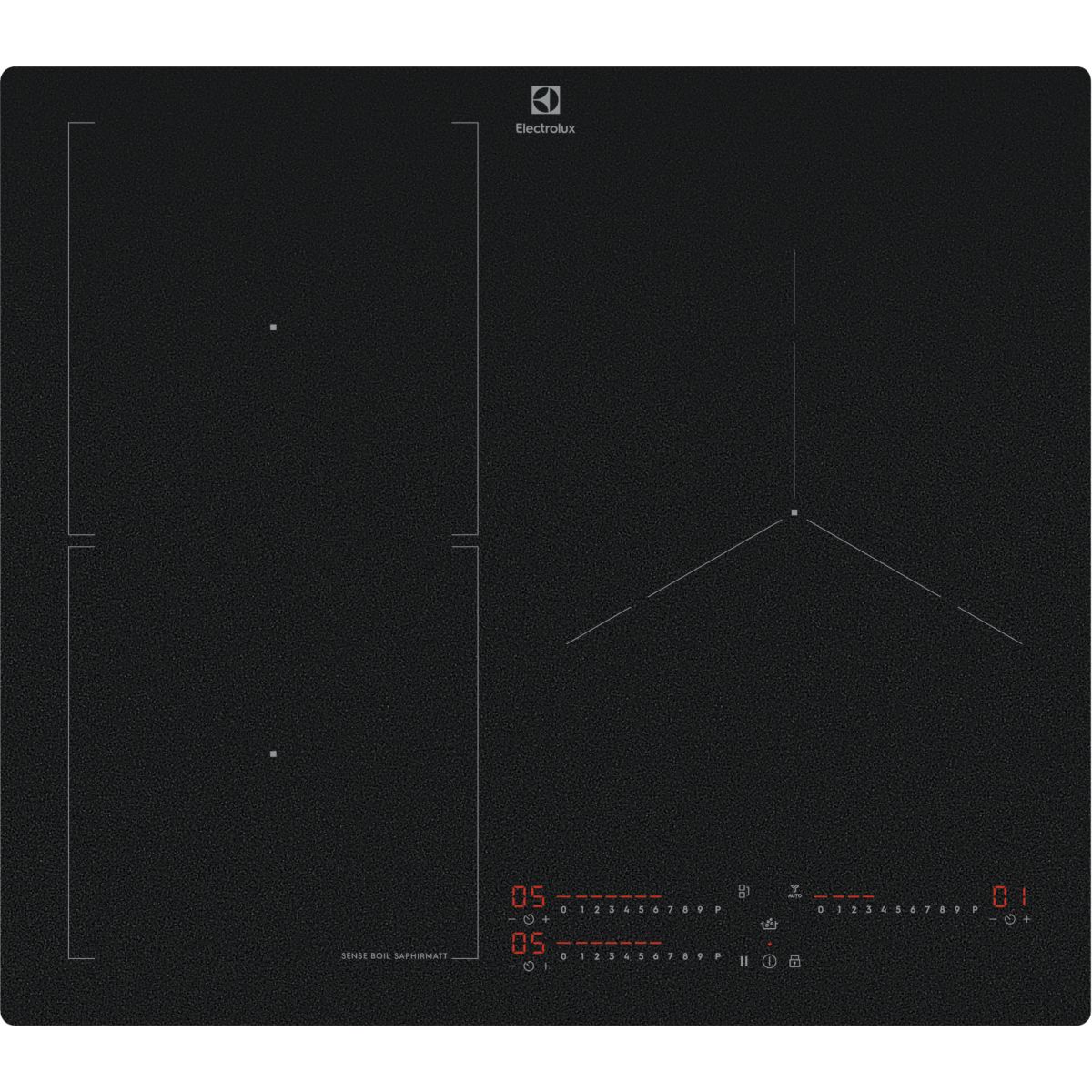 Plaque induction EIS62356IZ SaphirMatt® SenseBoil Résistante aux rayures 3 foyers couleur unique, ELECTROLUX