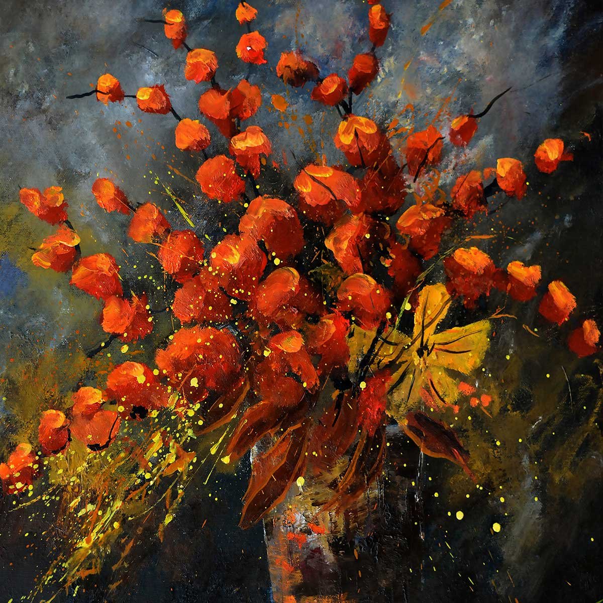 Tableau vase fleurs orange tableau alu dibond, HEXOA