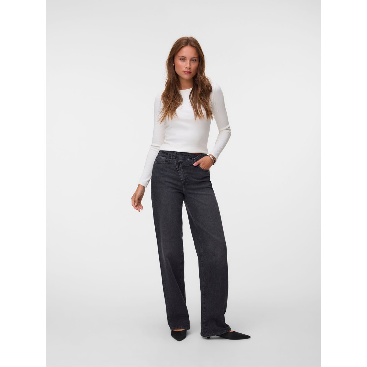 Jean À Coupe Large dark grey denim, VERO MODA