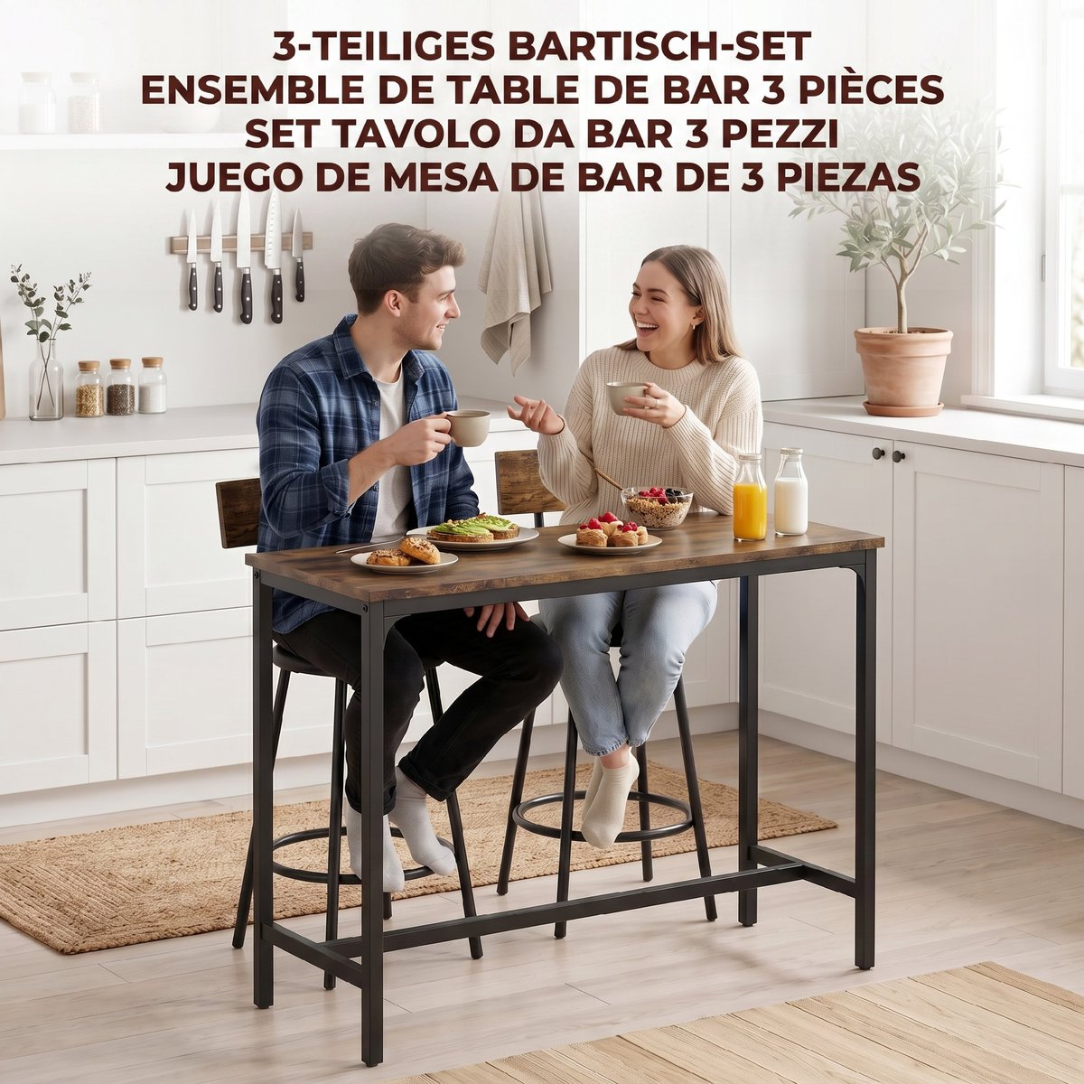 Ensemble de table de bar MDF Brun Rustique brun rustique, noir, HOMCOM