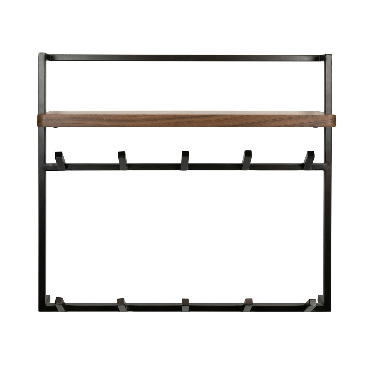 Portemanteau mural 1 étagère bois massif 10 crochets NAKO marron, PIER IMPORT