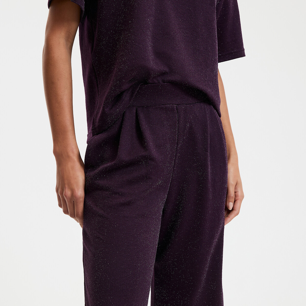 Glittery Wide Leg Trousers with High Waist purple/plum, LA REDOUTE COLLECTIONS