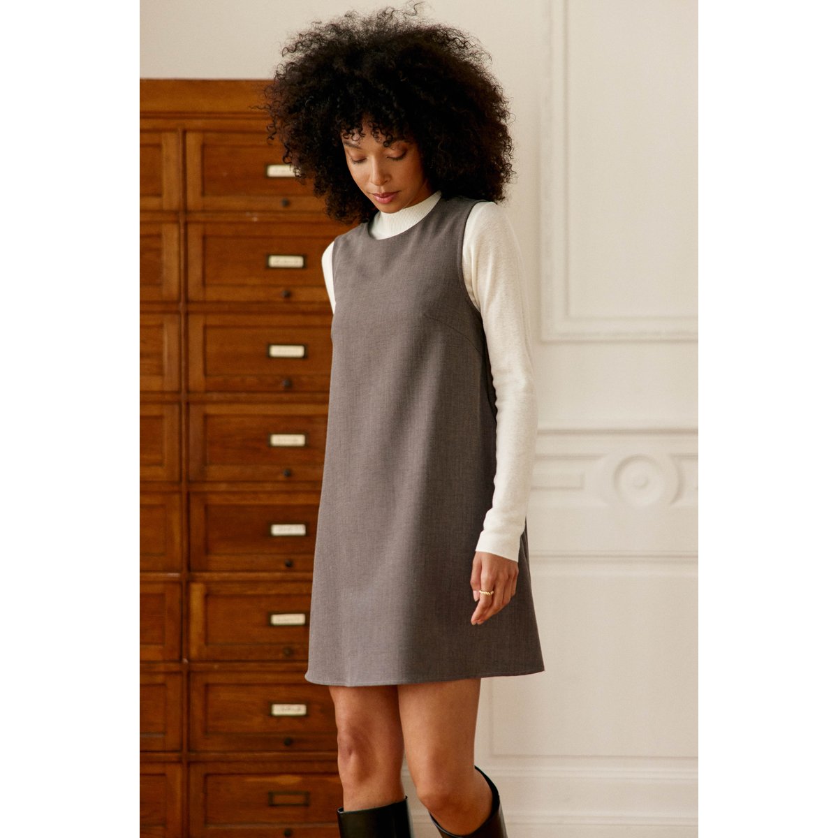 Robe courte trapèze uni ROLLY 14-taupe, LA PETITE ETOILE
