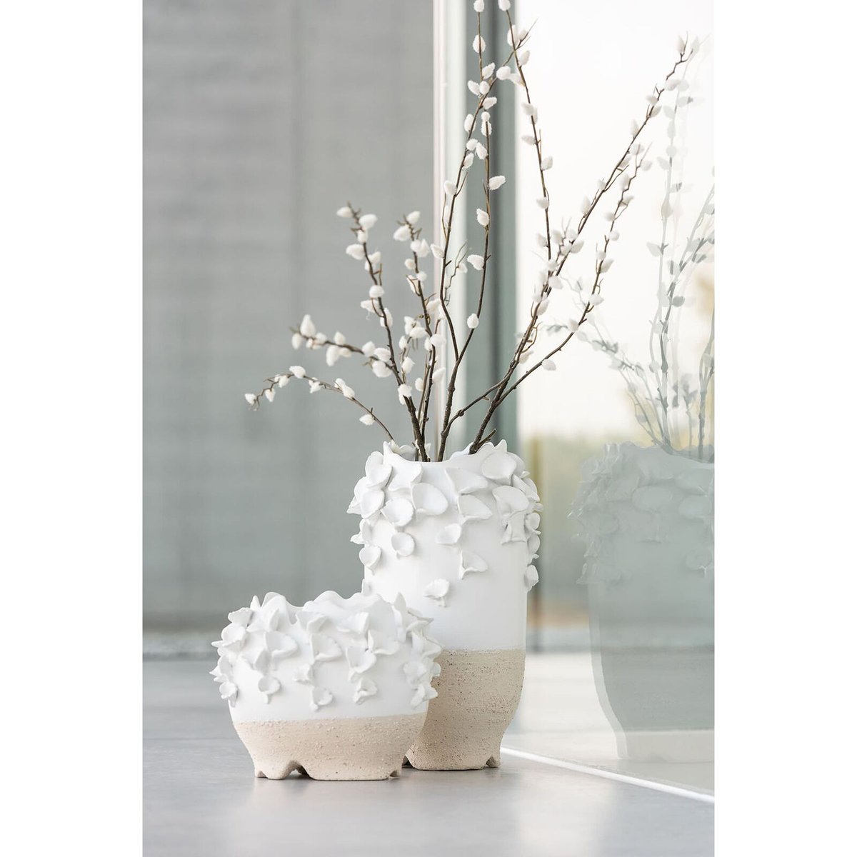 Cache-pot rond en argile, Lyonsud blanc, beige, RECOLLECTION