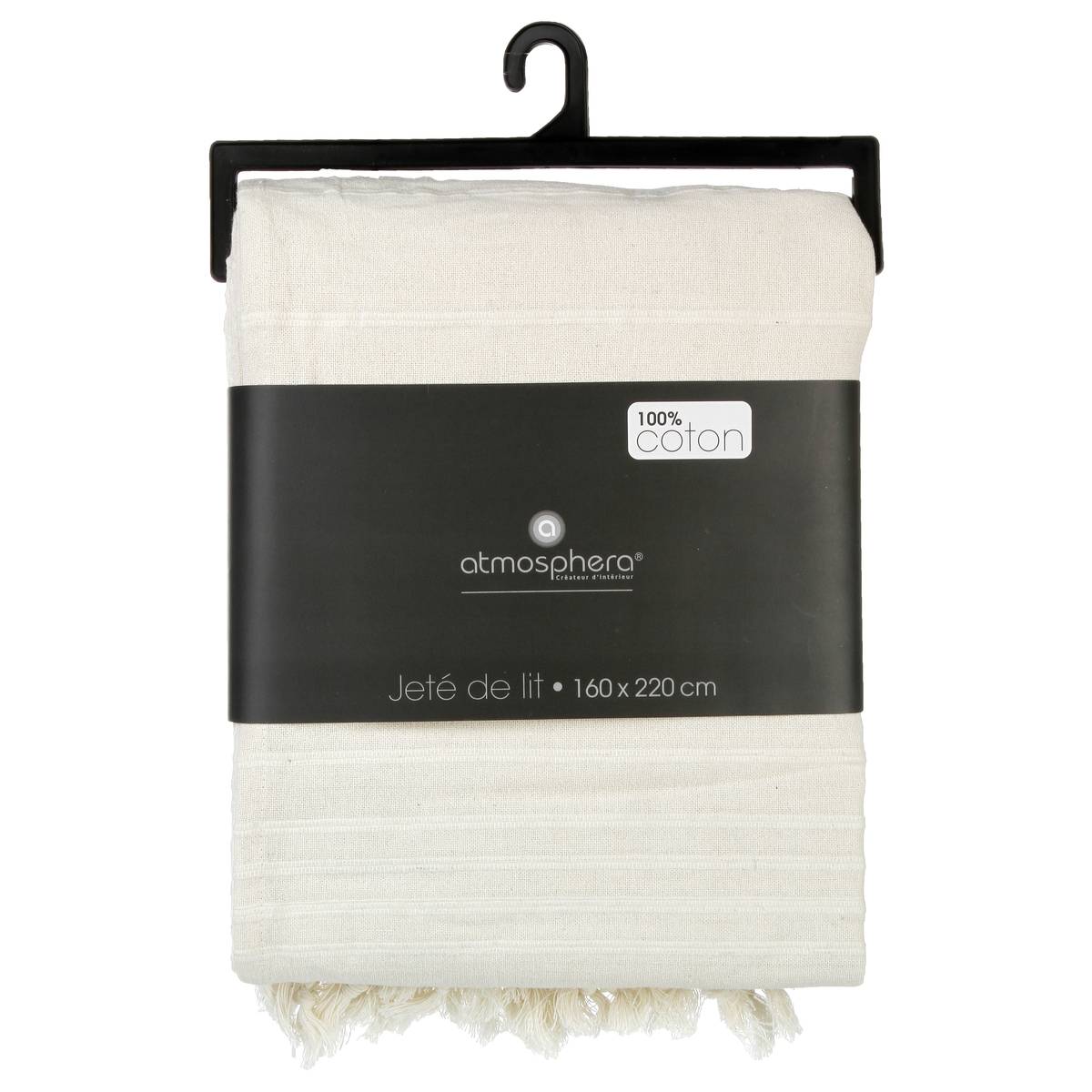 Jeté de lit en coton à franges ANJALI ivoire, ATMOSPHERA