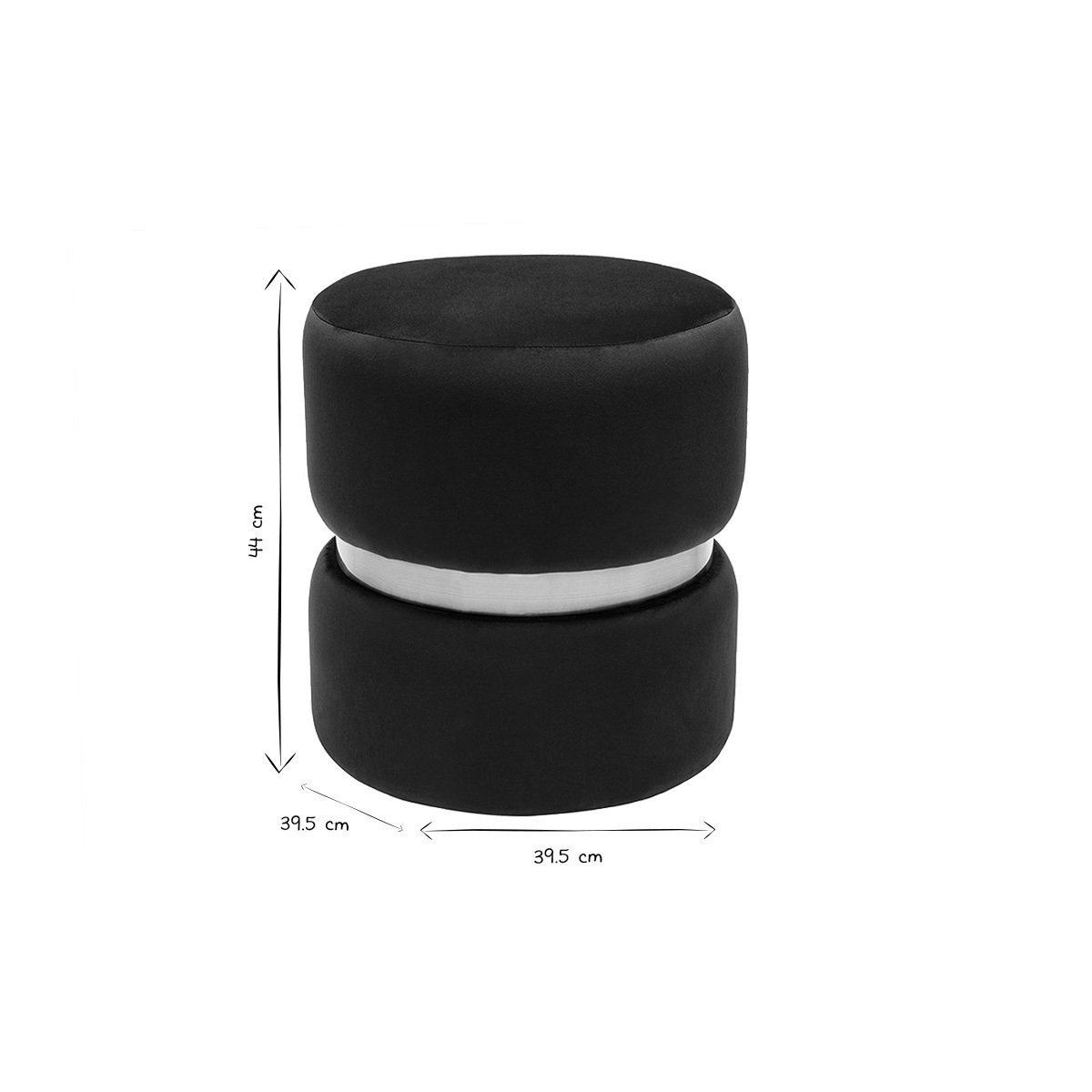 Pouf rond en velours bleu rouge tomette et métal doré D40 cm JOY bleu pétrole, MILIBOO