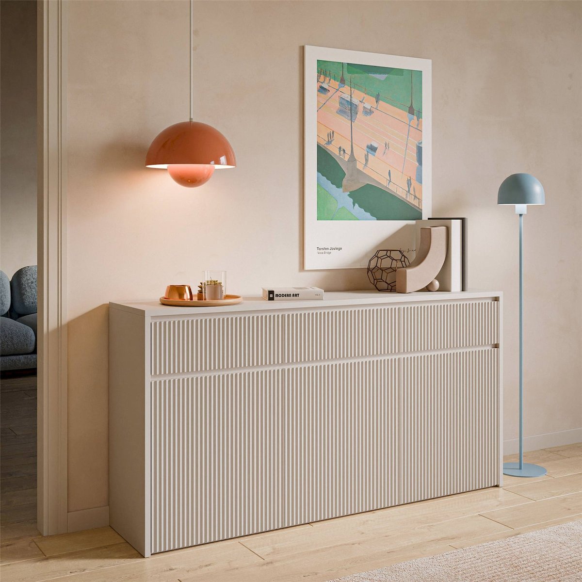 Buffet 3 portes strié collection VEMMI cachemire, RECOLLECTION