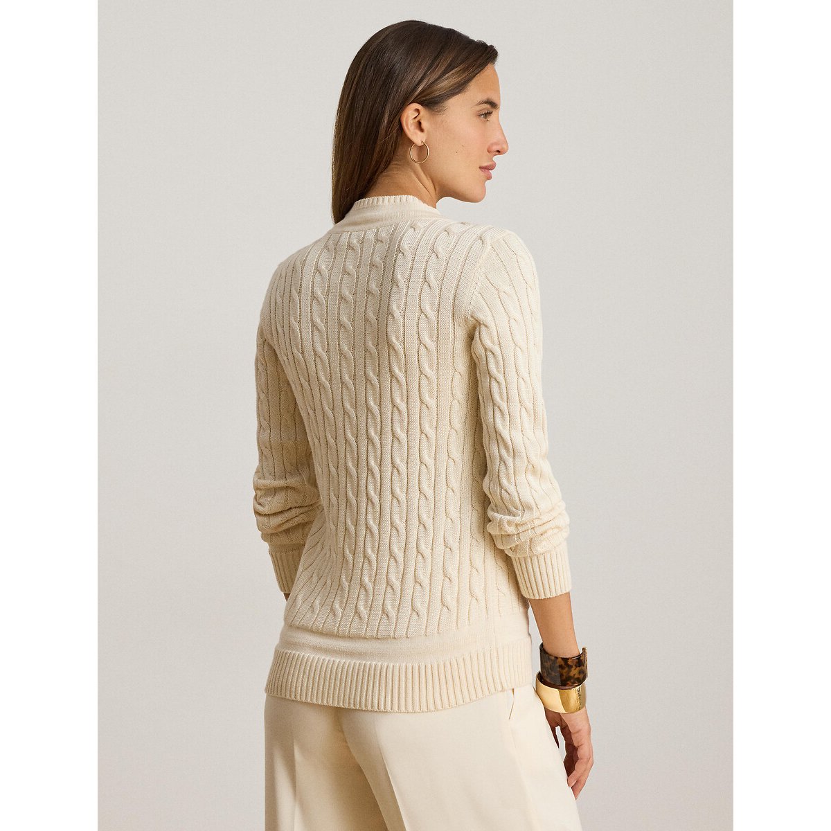Pull col V torsadé manches longues crème, LAUREN RALPH LAUREN