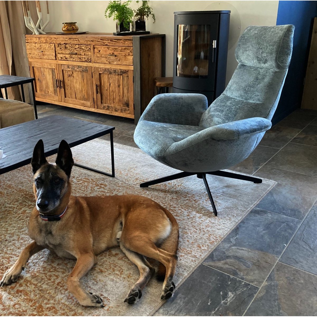 Fauteuil rotatif en velours - ASTI bleu grisé, MATHI DESIGN