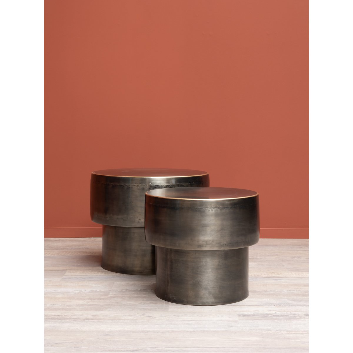 Lot de 2 tables d'appoint en métal DRUM noir, CHEHOMA