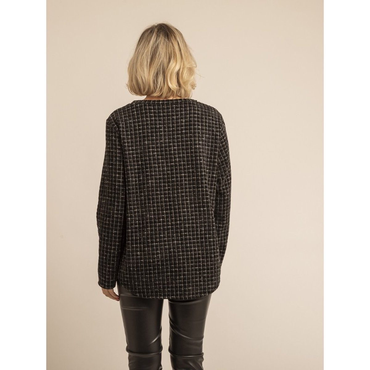 Top Col Rond à Carreaux Florette noir, DONA LISA