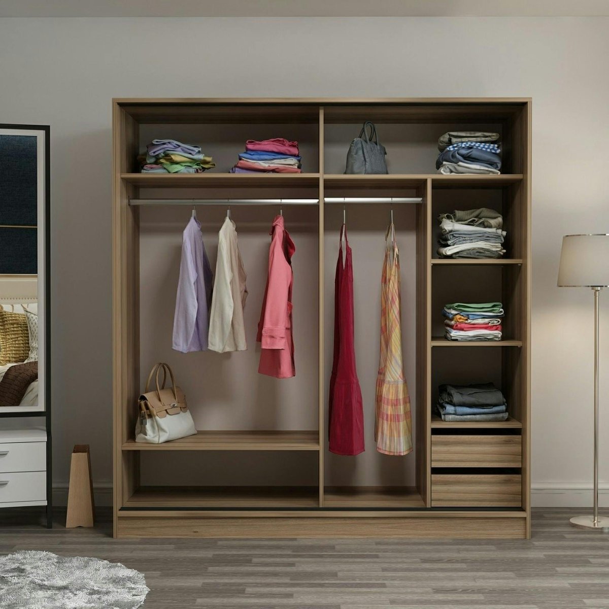 Armoire de chambre avec miroir BYRON chêne, PIER IMPORT