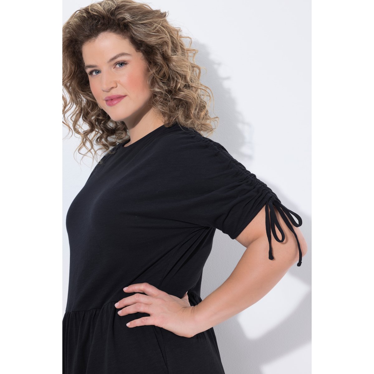 Robe midi en coton bio noir, ULLA POPKEN