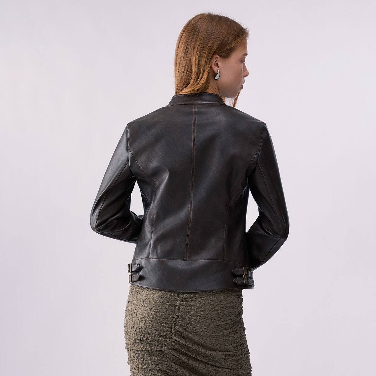 Veste Biker en Tissu Enduit marron foncé, LIU JO
