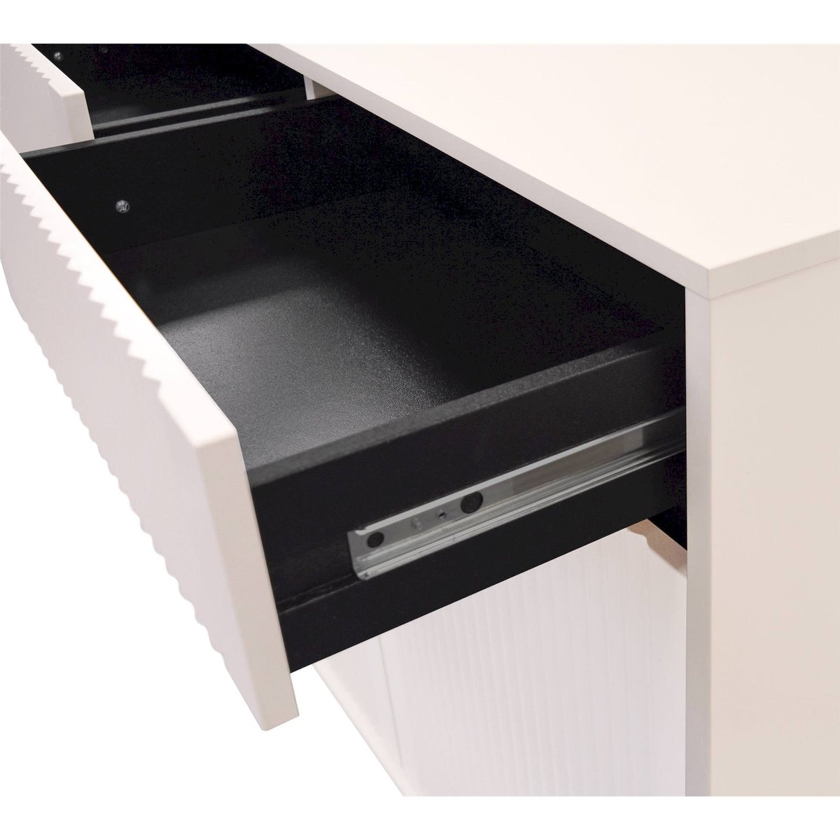Commode bois collection OSAKA fronts rainurés beige sable et noir, RECOLLECTION