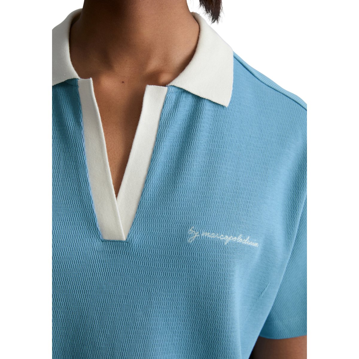Polo relaxed en pur coton bio bleu moyen, MARC O’POLO DENIM