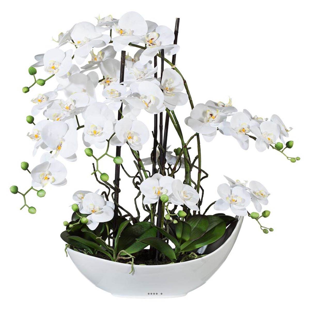 Orchidée factice 9 hampes en coupe céramique blanc, ARTIFICIELLES