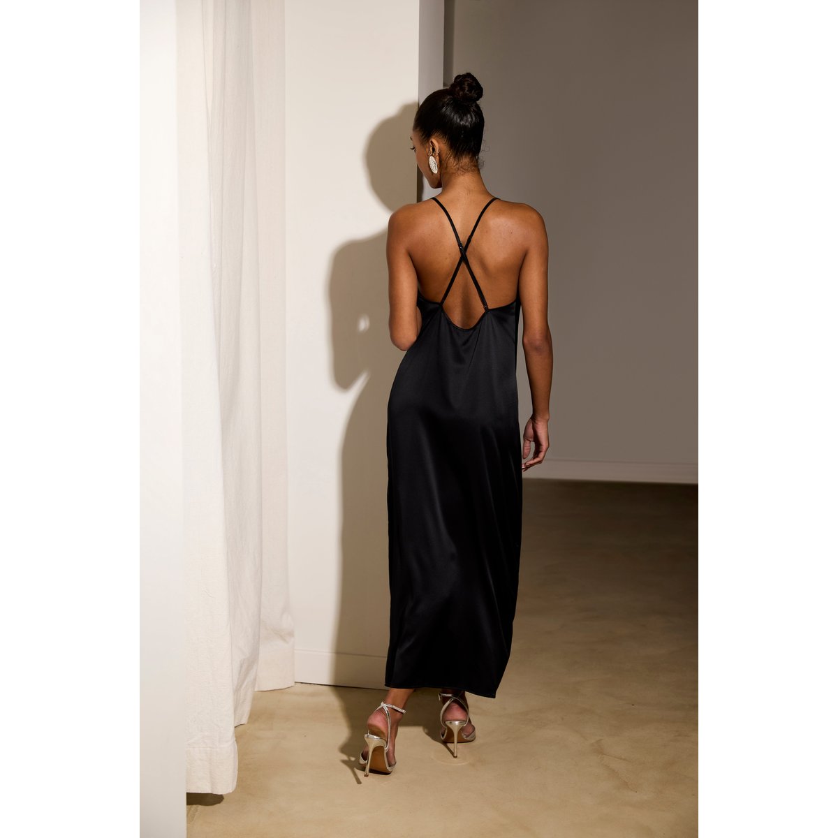 Nuisette longue en soie SILK'N MOON noir, MAISON LEJABY