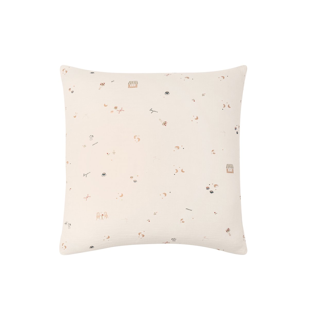 Taie d'oreiller imprimée en gaze de coton, BREAKFAST IN PARIS beige, ESSIX