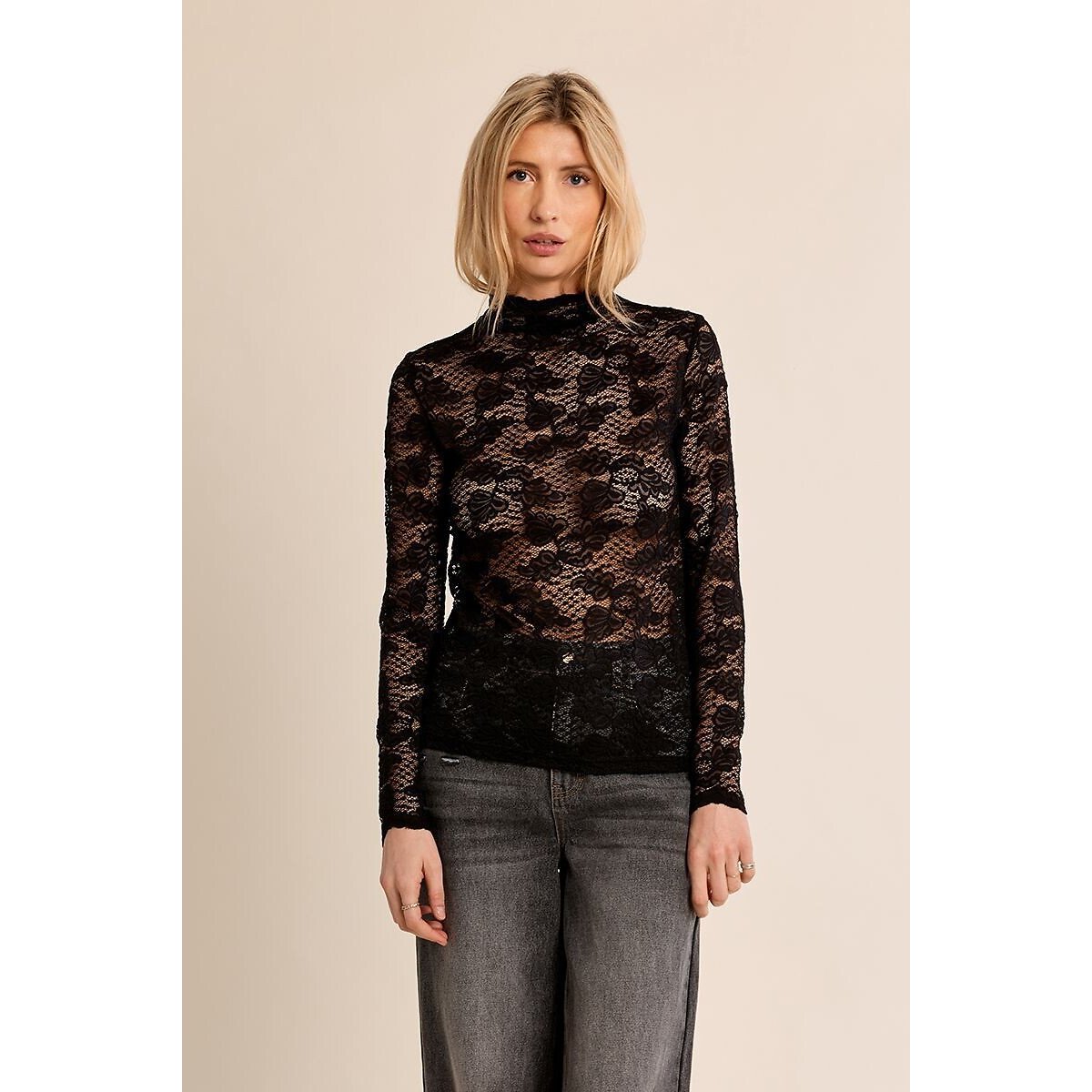 Pull col roulé en dentelle noir, MOLLY BRACKEN