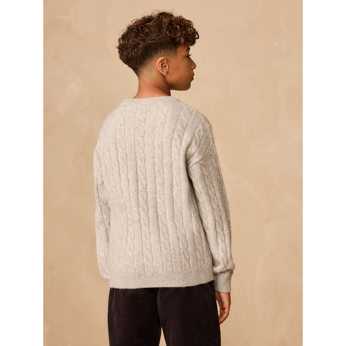Pull ras du cou en maille torsadée gris, NEXT