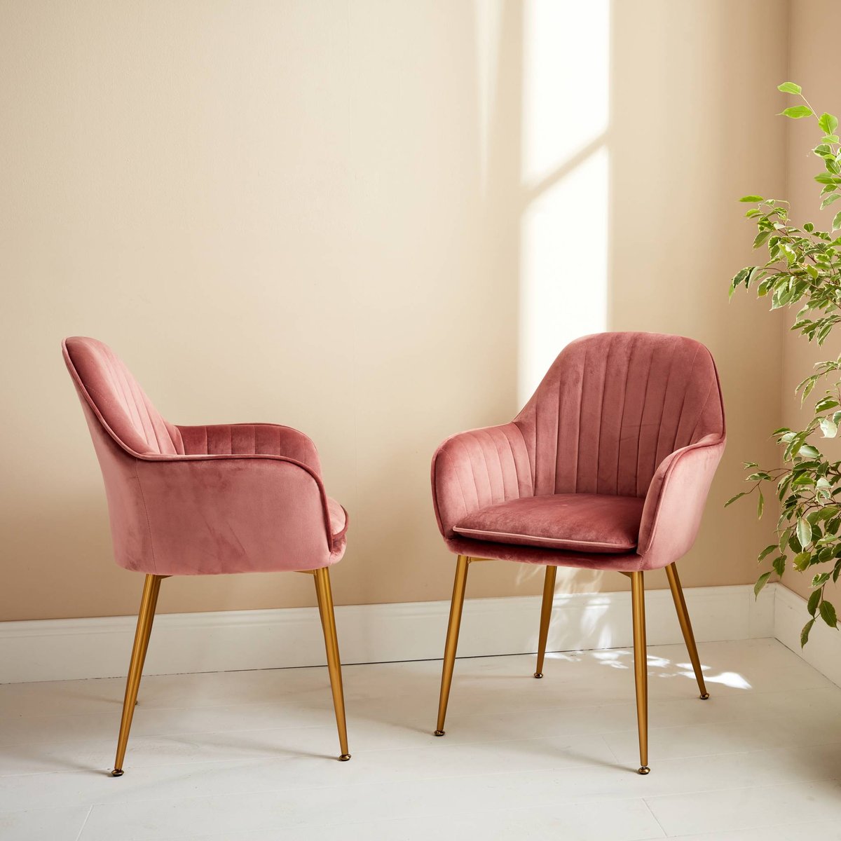 Fauteuil velours et pieds métal (lot de 2) SHELLA vieux rose, SWEEEK