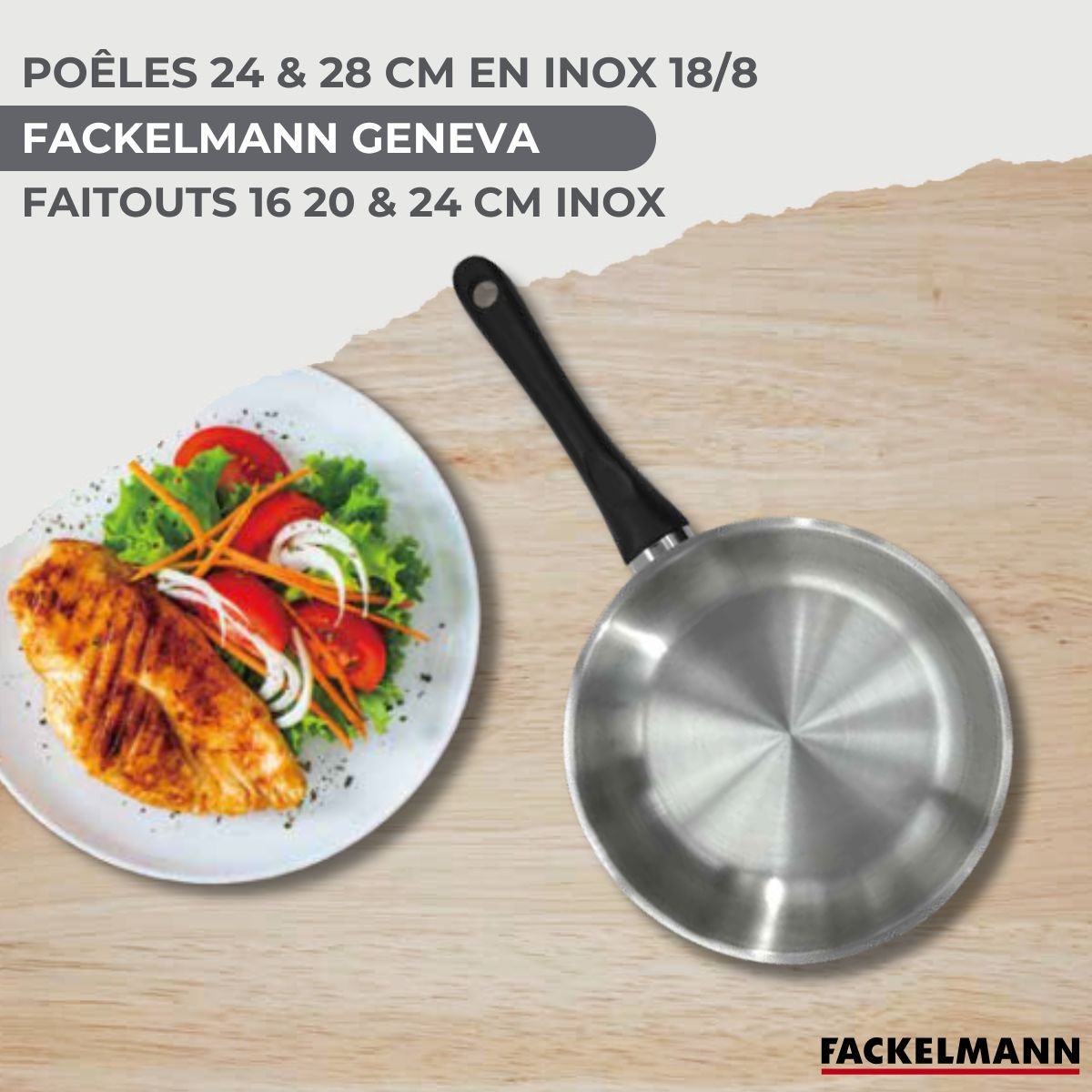 Batterie 2 poêles 24/28cm + 3 faitouts 16/20/24cm GENEVA inox|noir, FACKELMANN
