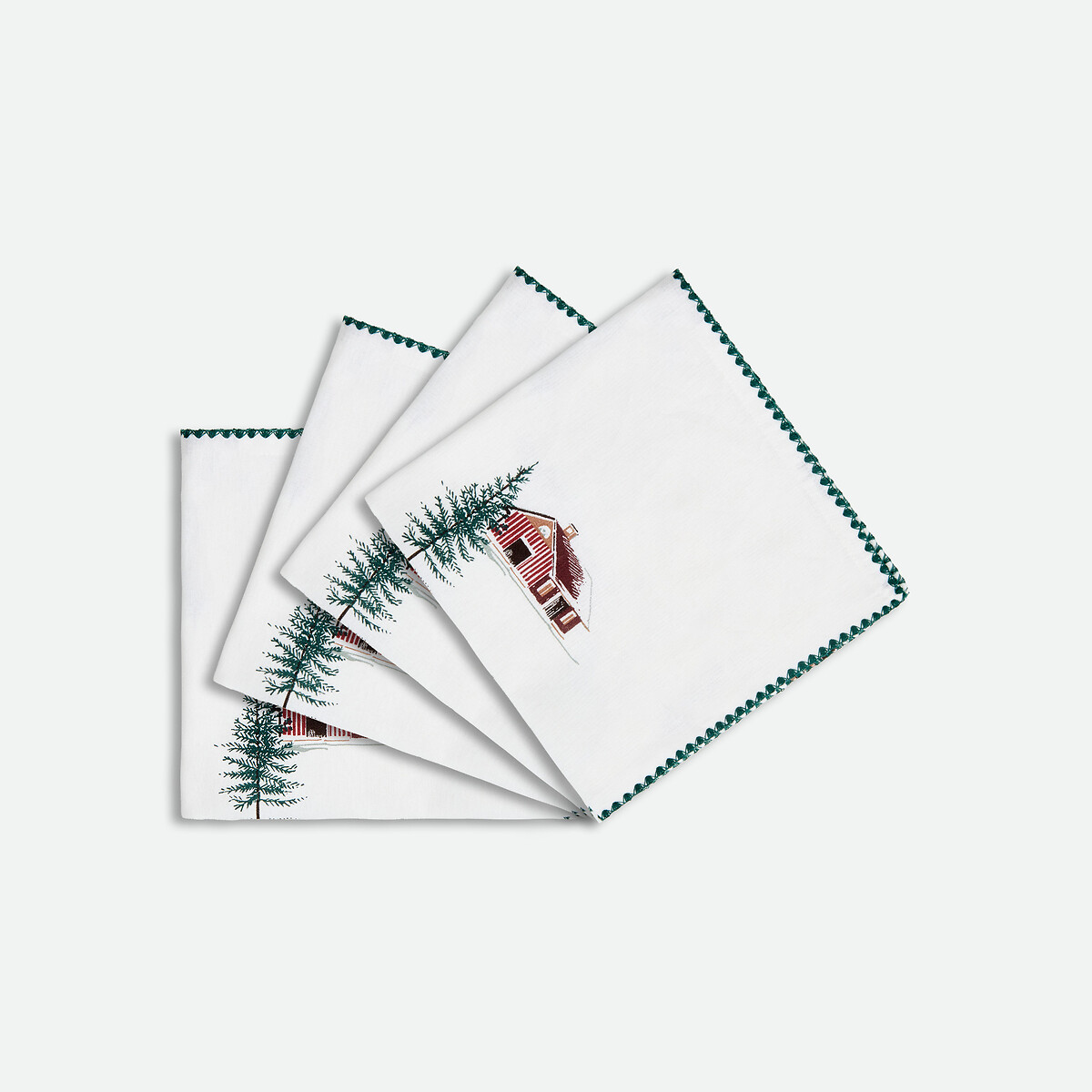 Lot de 4 serviettes de table imprimées, en coton lavé, SNOW COUNTRY imprimé, LA REDOUTE INTERIEURS