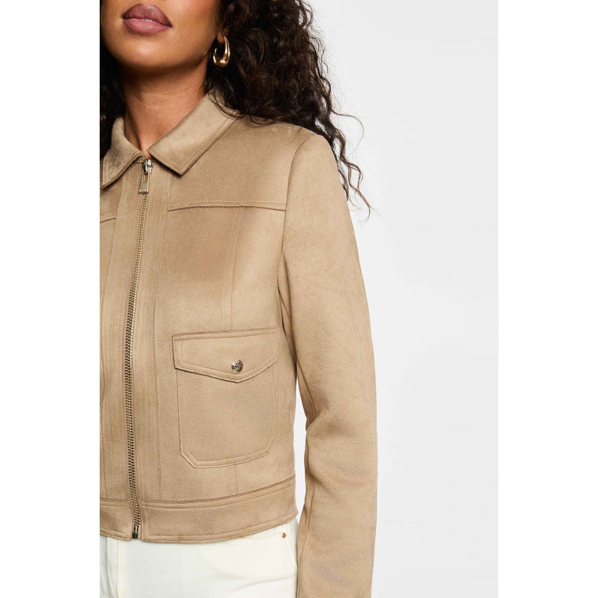 Blouson court suédine taupe, MORGAN
