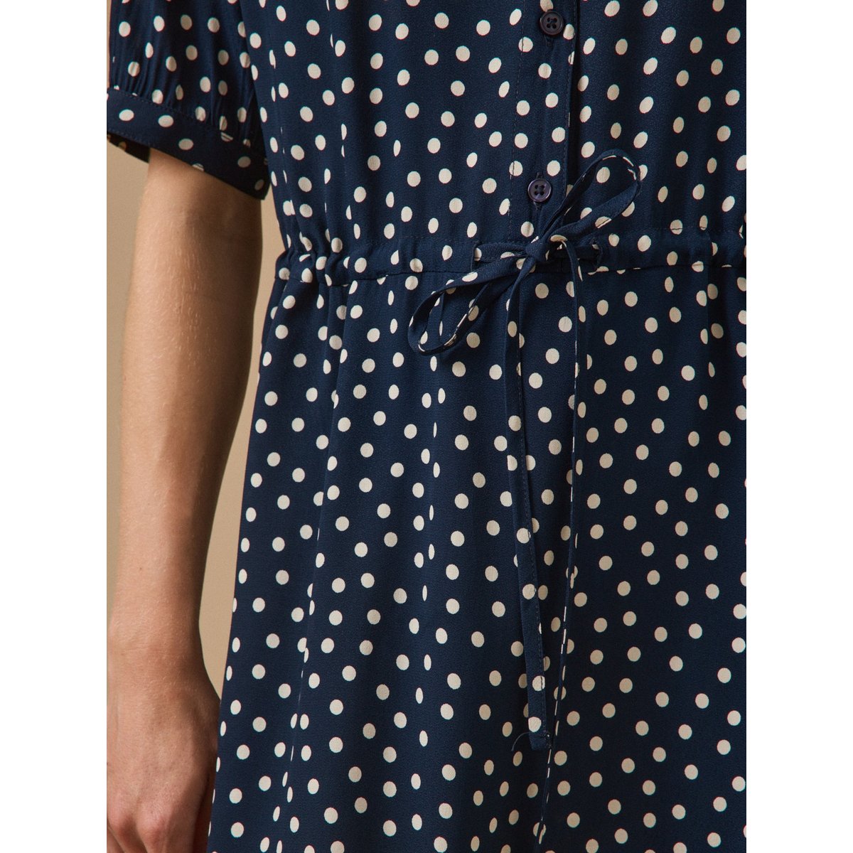 Robe sous genoux  imprimé pois pois ecru fond encre, CYRILLUS