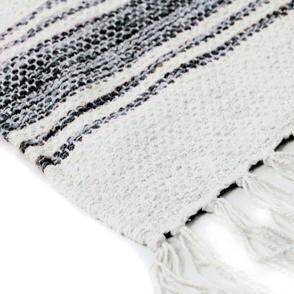 Tapis salon artisanal en coton noir gris blanc, THE DECO FACTORY