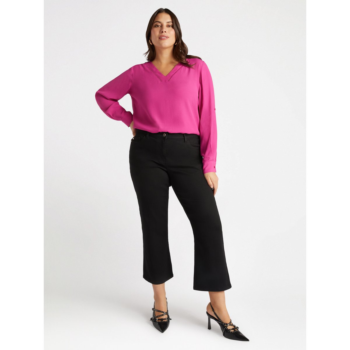 Blouse col V en viscose LENZING™ ECOVERO™ fuchsia, FIORELLA RUBINO