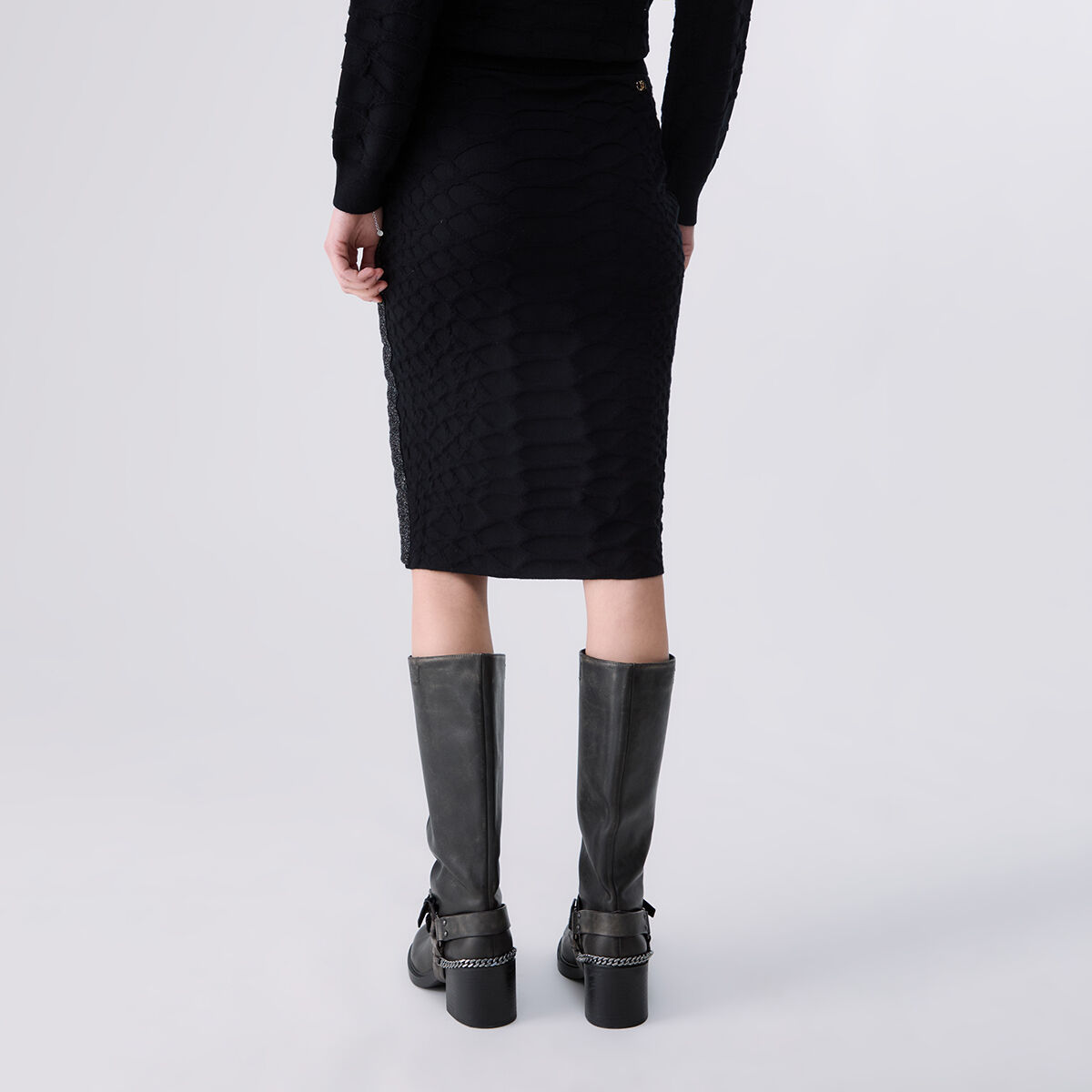 Jupe Midi en Maille Jacquard noir, LIU JO