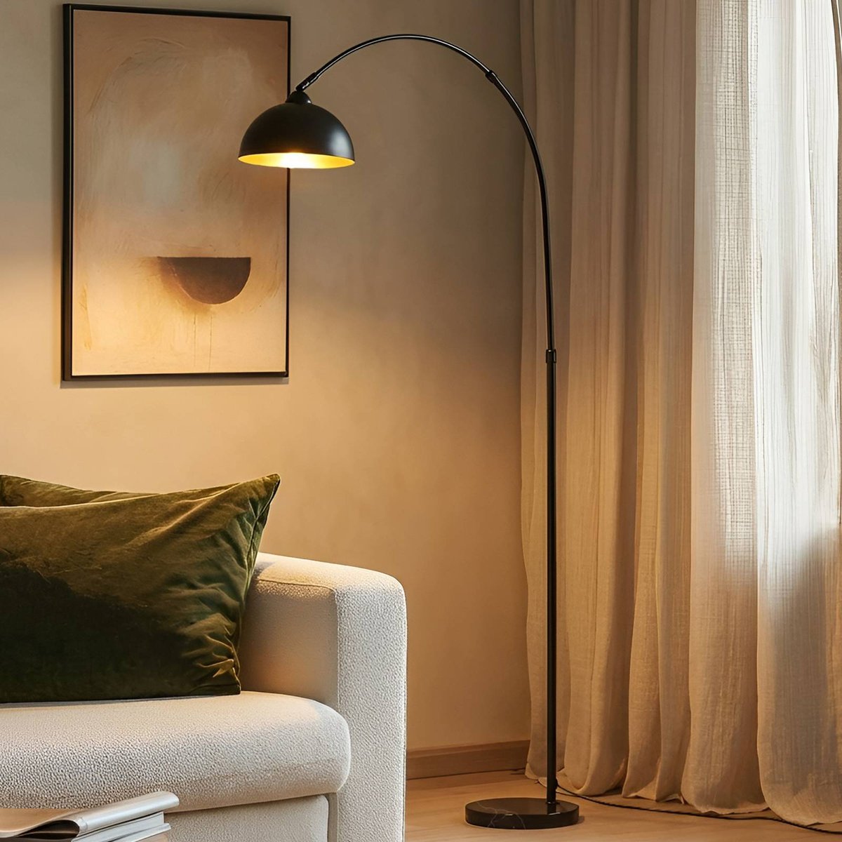 Lampadaire en métal moderne, Tonka noir, doré, LINDBY