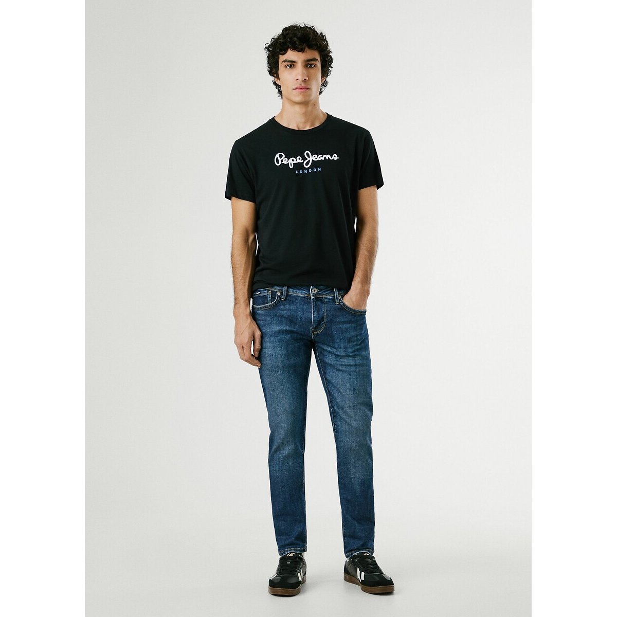 T-shirt de gola redonda, Eggo preto , PEPE JEANS