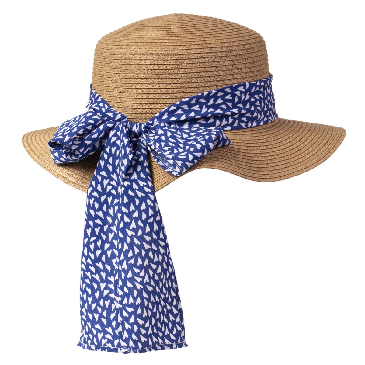 Chapeau 100% papier de paille claire, ajustable à l'intérieur 52 à 58 cm beige foulard coeurs, ISOTONER