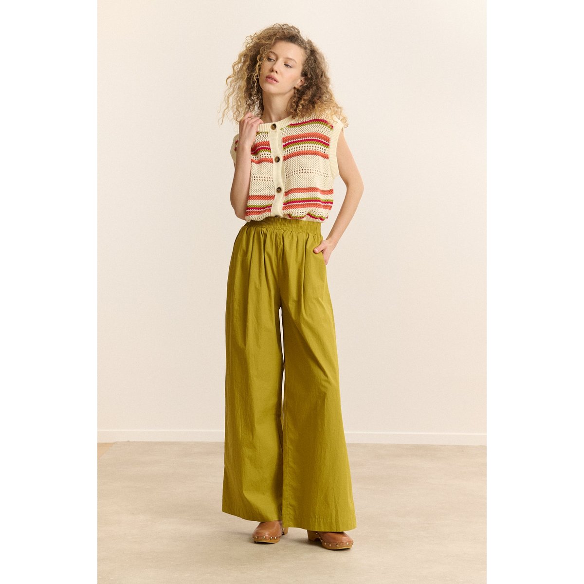 Pantalon large élastiqué COLAS olive, GARANCE PARIS