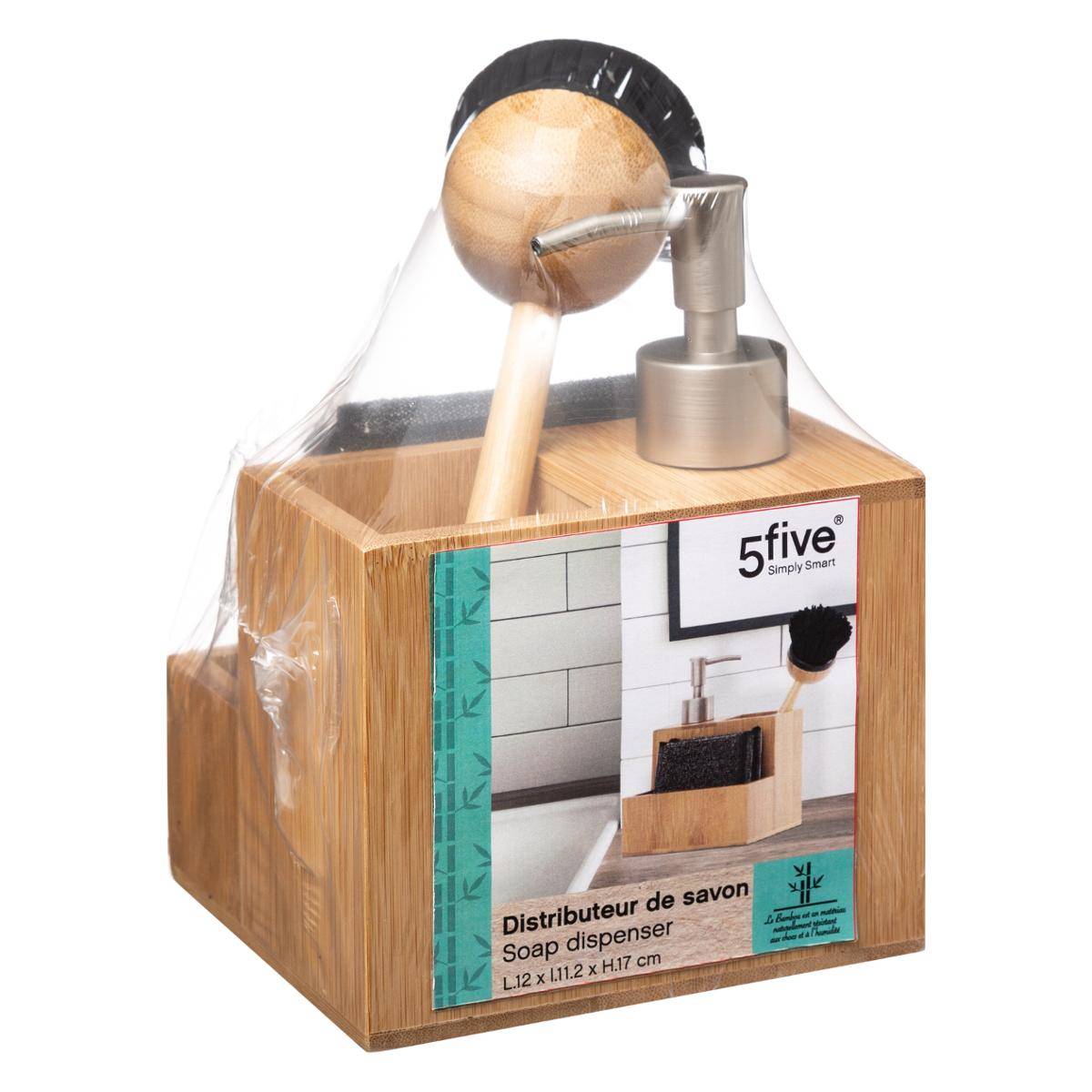 Distributeur de savon avec brosse et éponge BAMBOU beige, 5FIVE SIMPLY SMART