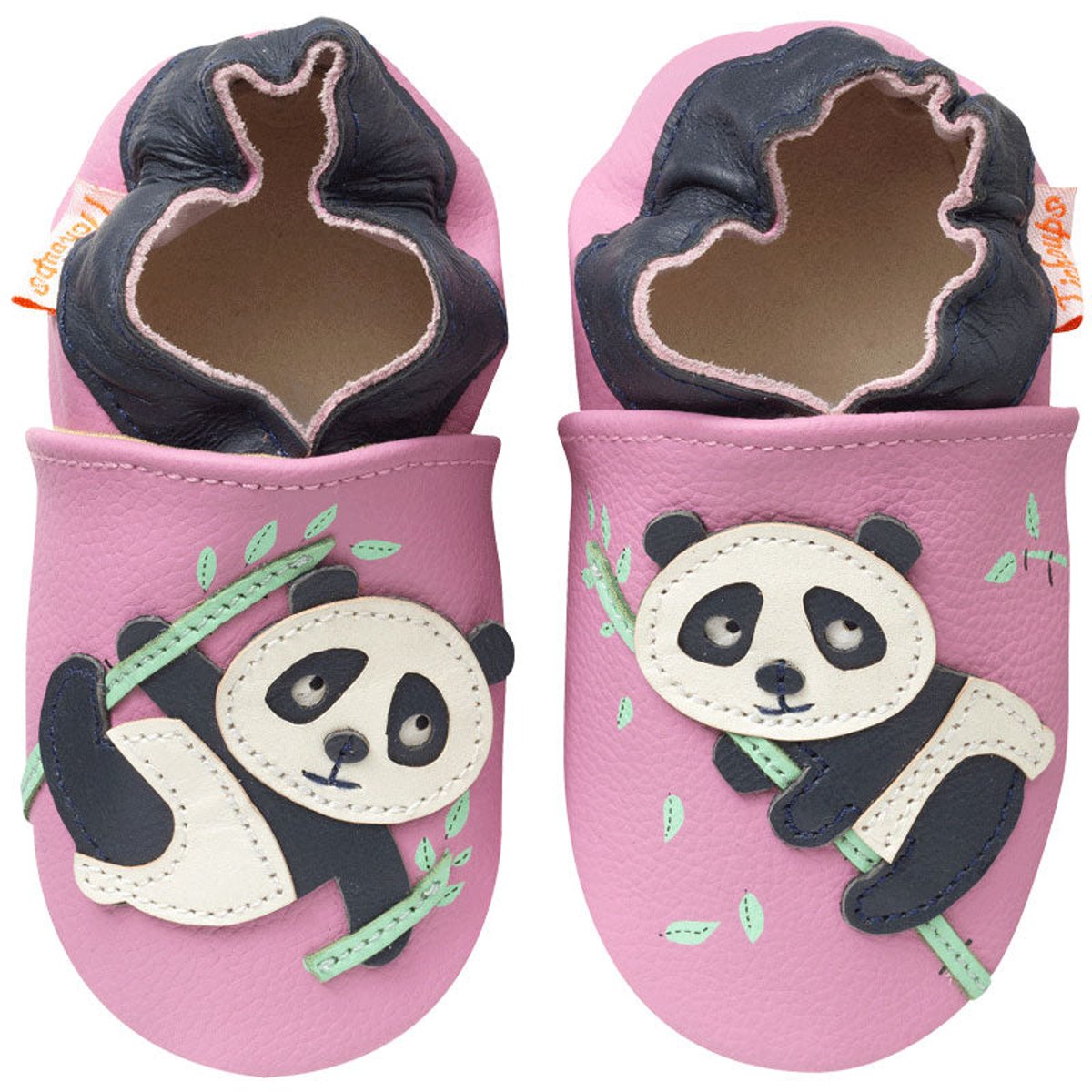 Chaussons bébé cuir souple Dana le panda rose, TICHOUPS
