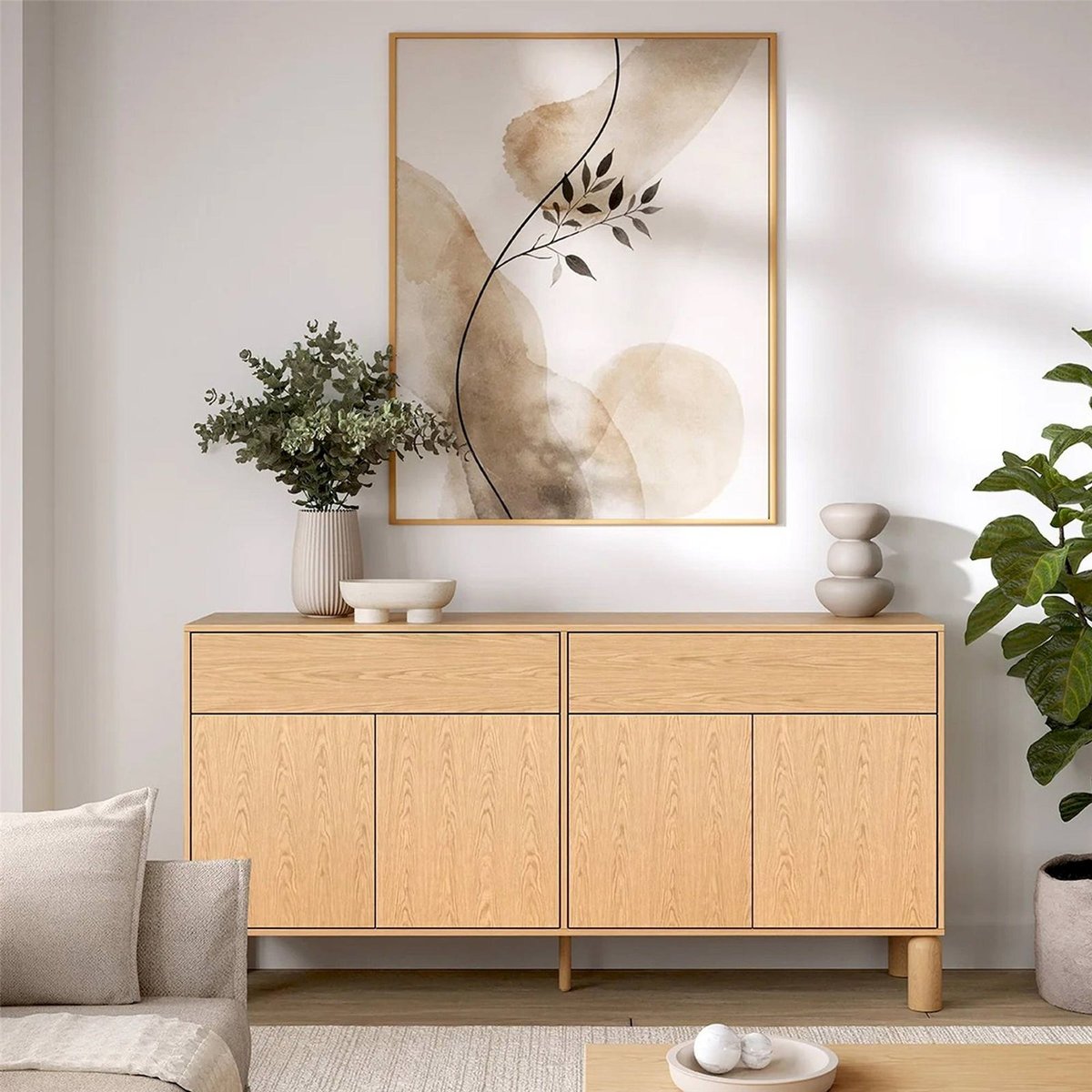Buffet scandinave SANDEN, Portes et tiroirs chêne bookmatch, RECOLLECTION