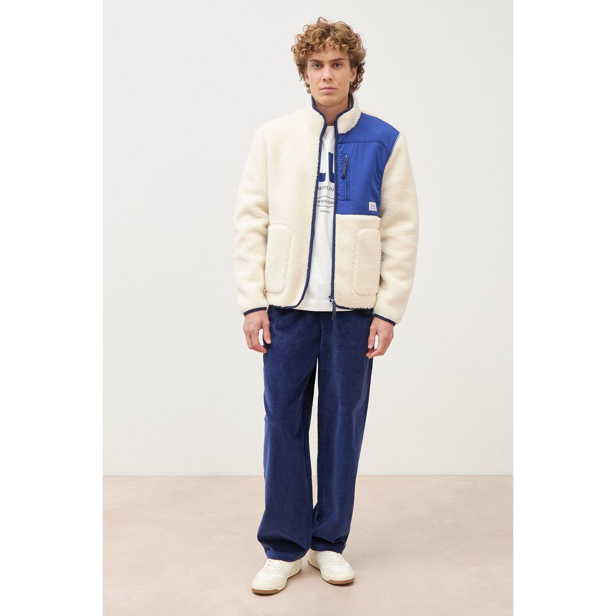 Pantalon large en velours longueur 32 bleu foncé, BONOBO