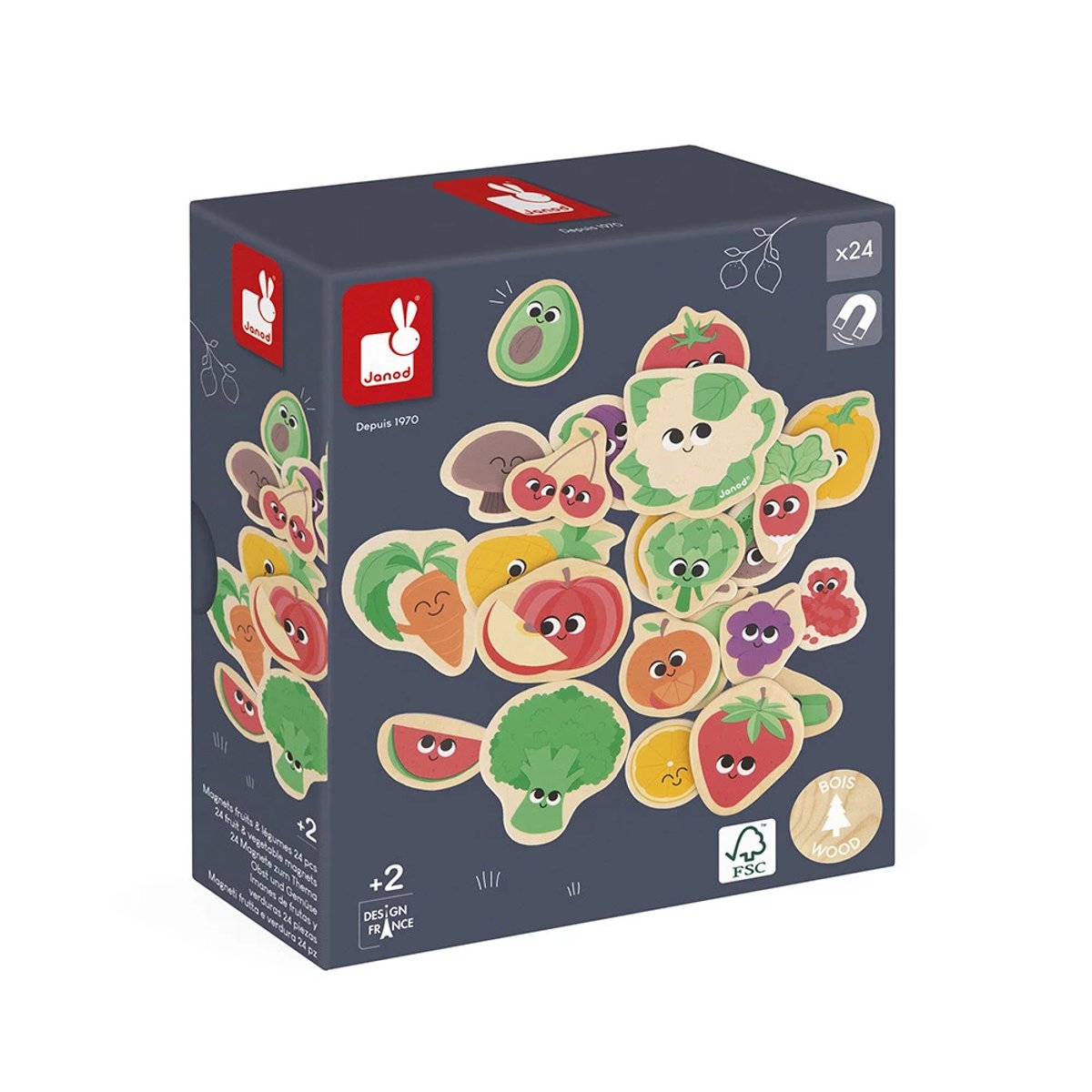Magnets En Bois Fruits Et Légumes 24 Pcs couleur unique, JANOD