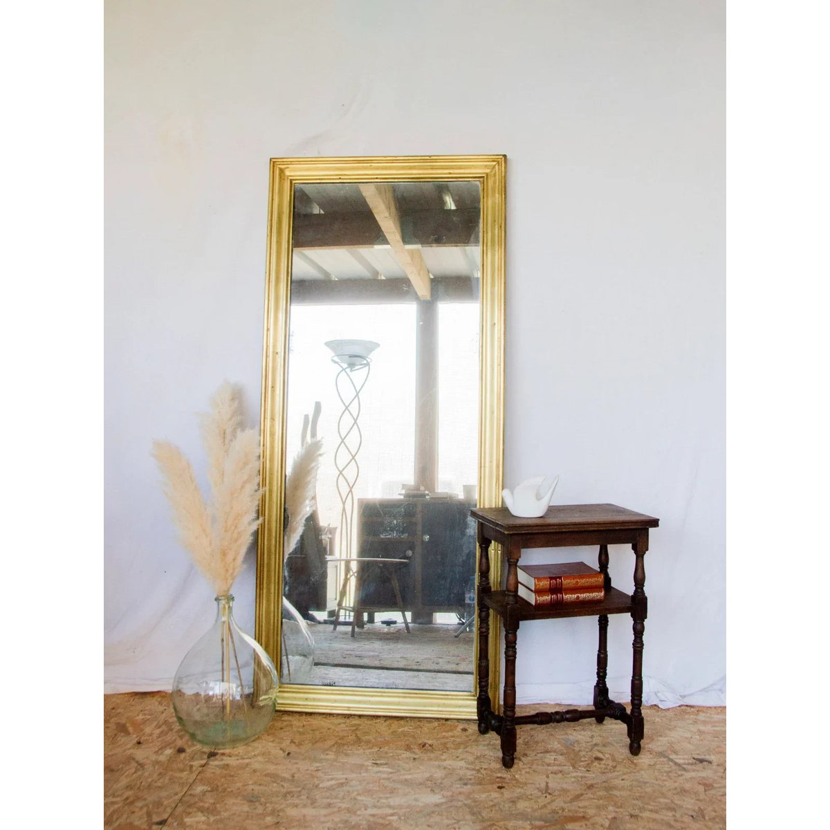 Miroir en chêne et laiton Georges N°1107 - Bon état doré, DEBONGOUT
