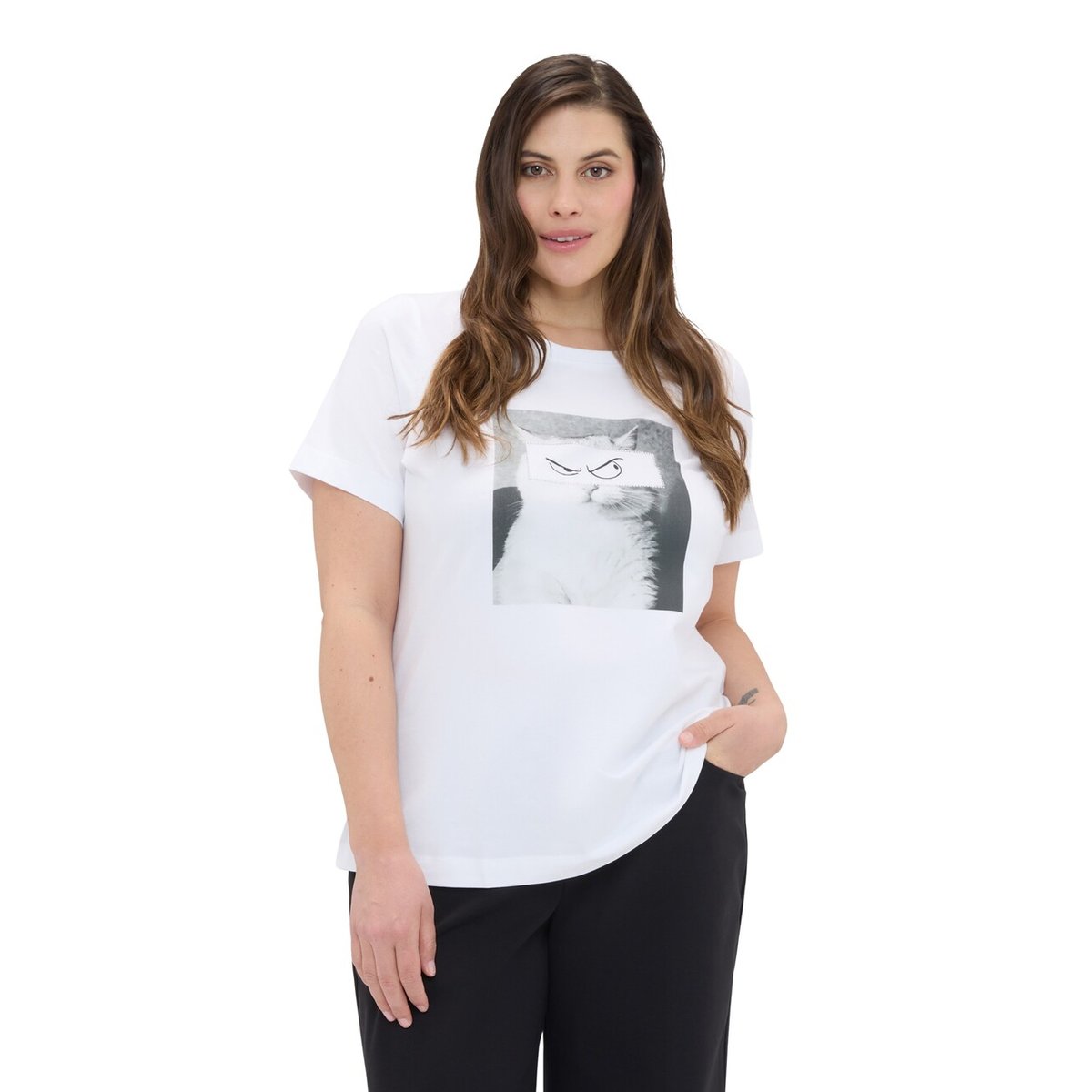 T-shirt avec imprimé chat blanc, FIORELLA RUBINO