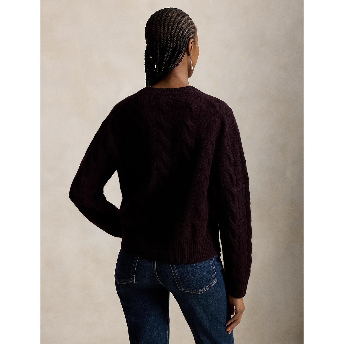 Pull col rond torsadé, 90% laine 10% cachemire bordeaux, POLO RALPH LAUREN